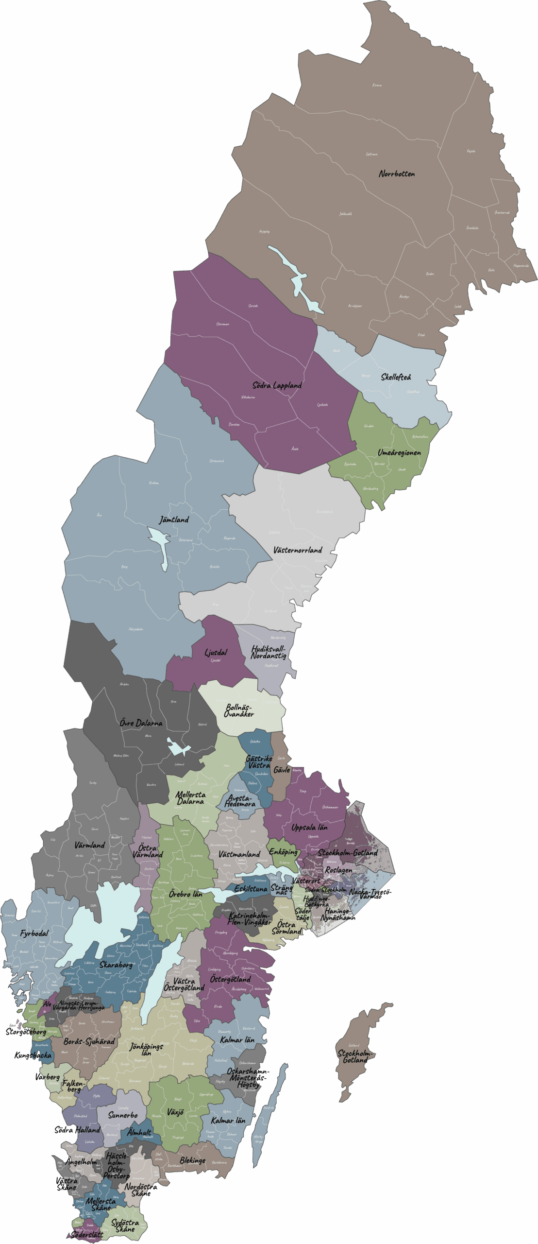 Karta över de lokala brottsofferjourerna i Sverige.